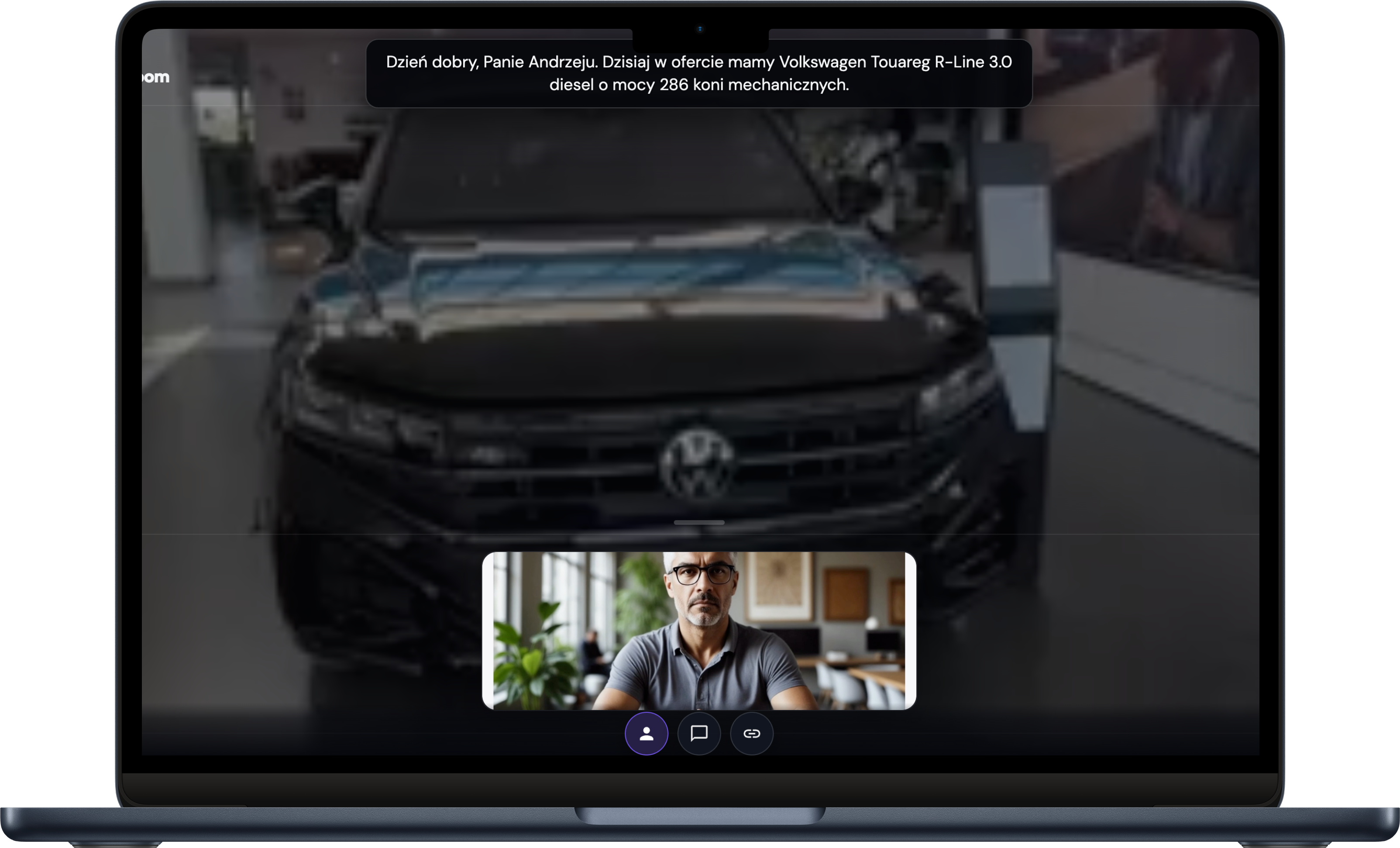 AI avatar live session on MacBook — luxury SUV presentation